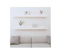 vidaXL 2x Étagères Murales Flottantes Suspendues Meuble de Rangement Chambre à Coucher Salle de Séjour Blanc 110x12x9 cm Bois de Pin Massif Blanc G