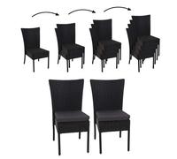 2x Fauteuil En Polyrotin Hwc-G19, Chaise Pour Jardin Ou Balcon, Empilable Noir, Coussin Gris Foncé Noir