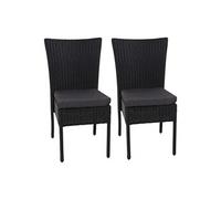 Mendler Fauteuils de jardin HWC-G19 en polyrotin empilables noir, coussin gris foncé Lot de 2