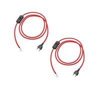 2x fiches Euro type C avec câble textile interrupteur 2 m rouge 2 x 0,75 mm².