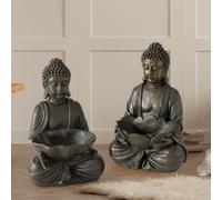 2x figures de Bouddha Asia Design salon salle à manger décoration statues en résine synthétique marron