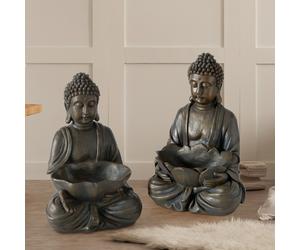 2x figures de Bouddha Asia Design salon salle à manger décoration statues en résine synthétique marron