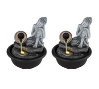 2x Fontaine Bouddha Fontaine d'intérieur Cascade Cascade grise Deko LED H 19 cm