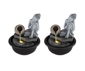 2x Fontaine Bouddha Fontaine d'intérieur Cascade Cascade grise Deko LED H 19 cm