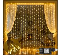 2x Guirlande Lumineuse Rideaux glaçon Exterieur Noël IP44 3x3m 300 LEDs Blanc chaud Minuterie Basse Tension mémoire Déco Jardin