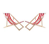2x hêtre jardin chaise de plage rouge rayé