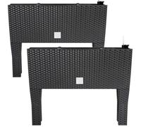 2x Jardinière surélevée en polyrotin 3 compartiments 60x25x46 cm Bac à fleurs sur pieds 30 L Intérieur extérieur jardin