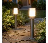 Lampes de jardin extérieur lampe d'extérieur argentée lampadaire éclairage de chemin extérieur moderne, acier inoxydable métal blanc clair, IP54, 1x E27, DxH 12x50 cm, lot de 2