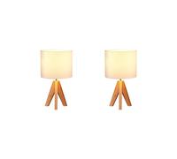 2X Lampe de Table Trépied, Jolie Lampe de Chevet avec Abat-Jour, Lampe de Chevet pour Chambre à Coucher, Chambre D'Enfant, Salon, Base en Bois