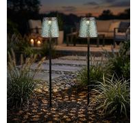 Lot de 2 lampes solaires à LED Lampe solaire d'extérieur en métal noir blanc chaud IP44 H 70 cm
