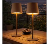 Lot de 2 lampes de table Lampe d'extérieur à intensité variable LED Lampe de table batterie USB Lampe de jardin, métal plastique brun opale, 3W 130Lm blanc chaud, DxH 10,6x36 cm