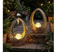 2x Lampe Solaire D'Extérieur Décorative LED Terrasse Cour Bronze Or Crackle