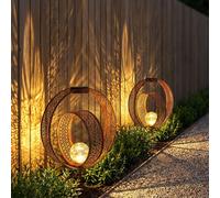 2x Lampe solaire oriental boule jardin craquelé verre optique rouille H 42 cm