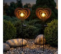 2x lampe solaire lampe de jardin lampe extérieure métal couleur rouille LED boule de verre H 82 cm