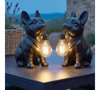 Lampe solaire à LED double, lampe d'extérieur noire mate, motif chien bouledogue, H 23,5 cm