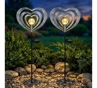 2x LED Lampe solaire de jardin verre cœur lampe d'allée métal gris argenté H 82 cm