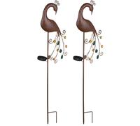 2x LED Extérieur Solaire Piquet Lampes de terrasse Chemin Lampes paon bronze multicolore