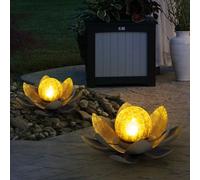 Lot de 2 lampes d'extérieur solaires LED fleurs de lotus éclairage de jardin nénuphars lumières design 25 cm