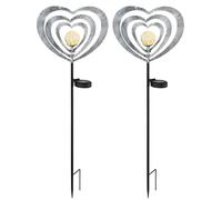 2x LED Lampe solaire de jardin verre cœur lampe d'allée métal gris argenté H 82 cm