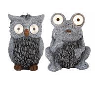 2x LED Lampe solaire Lampe d'extérieur Lampe de jardin grise Capteur crépusculaire Hibou Grenouille