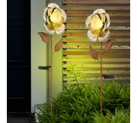 2x LED plug solaire lampes fleurs décoration de jardin sol pique cour lumières argent rouille
