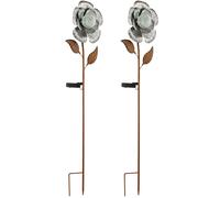 2x LED plug solaire lampes fleurs décoration de jardin sol pique cour lumières argent rouille