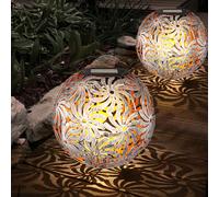 2x LED solaires extérieures enfichables lumières jardin chemin décor terrasse tresse boules lampes à piquets argent