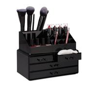 2x Organisateurs cosmétiques, 2 parties chacun, boîte rangement maquillage, acrylique, porte-crayons, tiroirs, noirs
