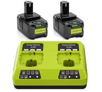 2X P108 18V 5,5Ah Batteries de Remplacement pour Ryobi One+ Chargeur Double Port 6 A Compatible avec RB18L50 RB18L25 RB18L40 RB18L20 RB18L15 RB18L13 P102 P103 P104 P105 P106 P107