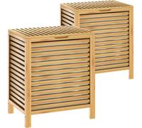 2x Panier à linge en bambou naturel avec couvercle Corbeille en bois avec sac 62 L Rangement vêtements