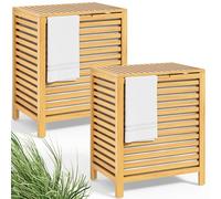 2x Panier à linge en bambou naturel avec couvercle Corbeille en bois avec sac 62 L Rangement vêtements