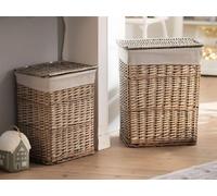 2x Panier à linge "Modern Grey" en osier avec couvercle et insert en tissu, collecteur de linge, panier de rangement, panier tressé