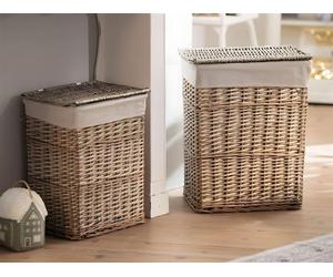 2x Panier à linge "Modern Grey" en osier avec couvercle et insert en tissu, collecteur de linge, panier de rangement, panier tressé