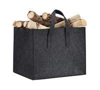 2x Paniers à bûches, en feutre, HxLxP: 34,5x43x36,5 cm, 2 poignées, pliable, porte-revues, corbeille bois, anthracite