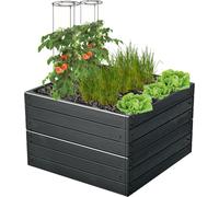 2X Parterre de fleurs de jardin, Parterre surélevé, Jardinière Anthracite, imitation bois 75,6x75,6x50 cm- Parfait pour planter des fleurs, faire pousser des plantes et des herbes aromatiques