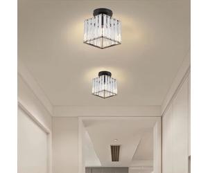 2x Plafonnier LED en Cristal Moderne MOGOD - E27 Lustre Lampe Plafonde Carré Ø14cm*16cm Noir, Luminaire pour Couloir Salon Entrée