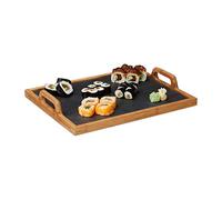 2X Plateau de Service Repas en Bambou avec Planche Ardoise Amovible 2 poignées Cuisine HxlxP: 6 x 40,5 x 32 cm, Nature