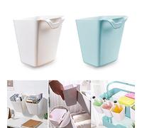 2X Porte gobelet suspendu, panier de chariot rangement organiseur mural, seau de conteneur de plantes, pot de fleurs artificiel/porte - stylo de maquillage, pour le Bureau, cuisine(blanc + bleu)