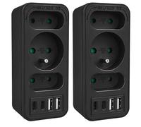 2x Prise de Courant Multiples Ttriple Répartiteur USB-A USB-C 20W Noir