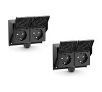 ledscom.de : 2 prises extérieures/pour pièces humides, modèle PIWI, à encastrer, IP44, double prise Schuko, 16A/230V, en acier inoxydable et plastique, de couleur noire, en position horizontale – Dime