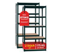 2x Rangement Étagère Atelier Charge Lourde Metalilique Vert 5 Tablette Max 875Kg
