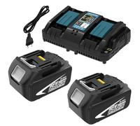 2X Rechange pour Makita Haute Capacité 18V 10,0 Ah BL1860B + Chargeur Double Port 3A pour Makita DC18RD Compatible avec Les Modèles BL1860B BL1850B BL1840B BL1830 avec LED Batterie pour Outils