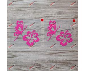 2X Rose vif 10,2 cm papillon fleur d’hibiscus décalcomanie autocollant vinyle voiture ordinateur portable fenêtre découpe sans fond