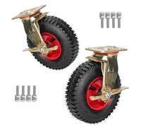 2x Roue Fixe De Brouette Pneumatique, Pneu Gonflable Roulettes Pivotantes | Silencieuse Résistante À L'usure Ball Bearing, for Chariot À Main, Tables De Travail, Roues Meuble(25cm/10in,Brakes)