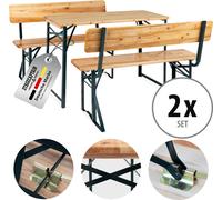 2x Salon de Jardin Bois Ensemble Table et Banc Exterieur Balcon Patio 119cm Set