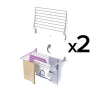 2x Séchoir à linge mural, Séchoir à linge pour les murs, verrouillable Corde à linge pour l'intérieur et l'extérieur en aluminium et acier, Foxydry Fold 80 cm
