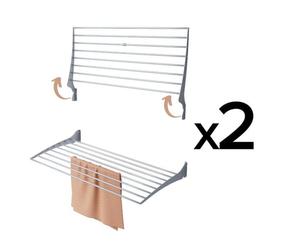 2x Séchoir à linge mural, Séchoir à linge pour murs, verrouillable Corde à linge pour l'intérieur et l'extérieur en aluminium et acier, Foxydry Fold 120 cm