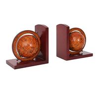 2X Serre-Livres HWC-B79, Globe terrestre, mappemonde, Marron