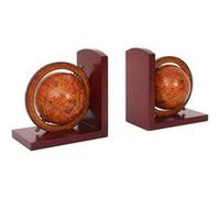 2X Serre-Livres HWC-B79, Globe terrestre, mappemonde, Marron