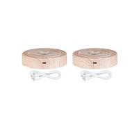 2X Support Rond LED Rotatif, Base de Présentoir pour Cristaux, Base Éclairée, 8 Modes D'Éclairage, Socles D'Affichage (Couleur Bois)
